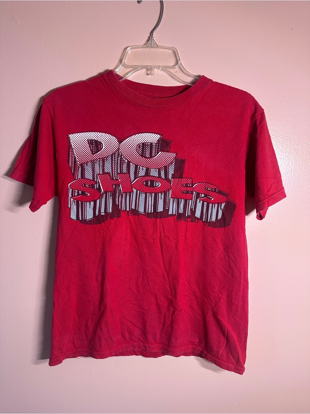 Y2K DC Skater Alt Red Graphic Tee with White and Black Logo